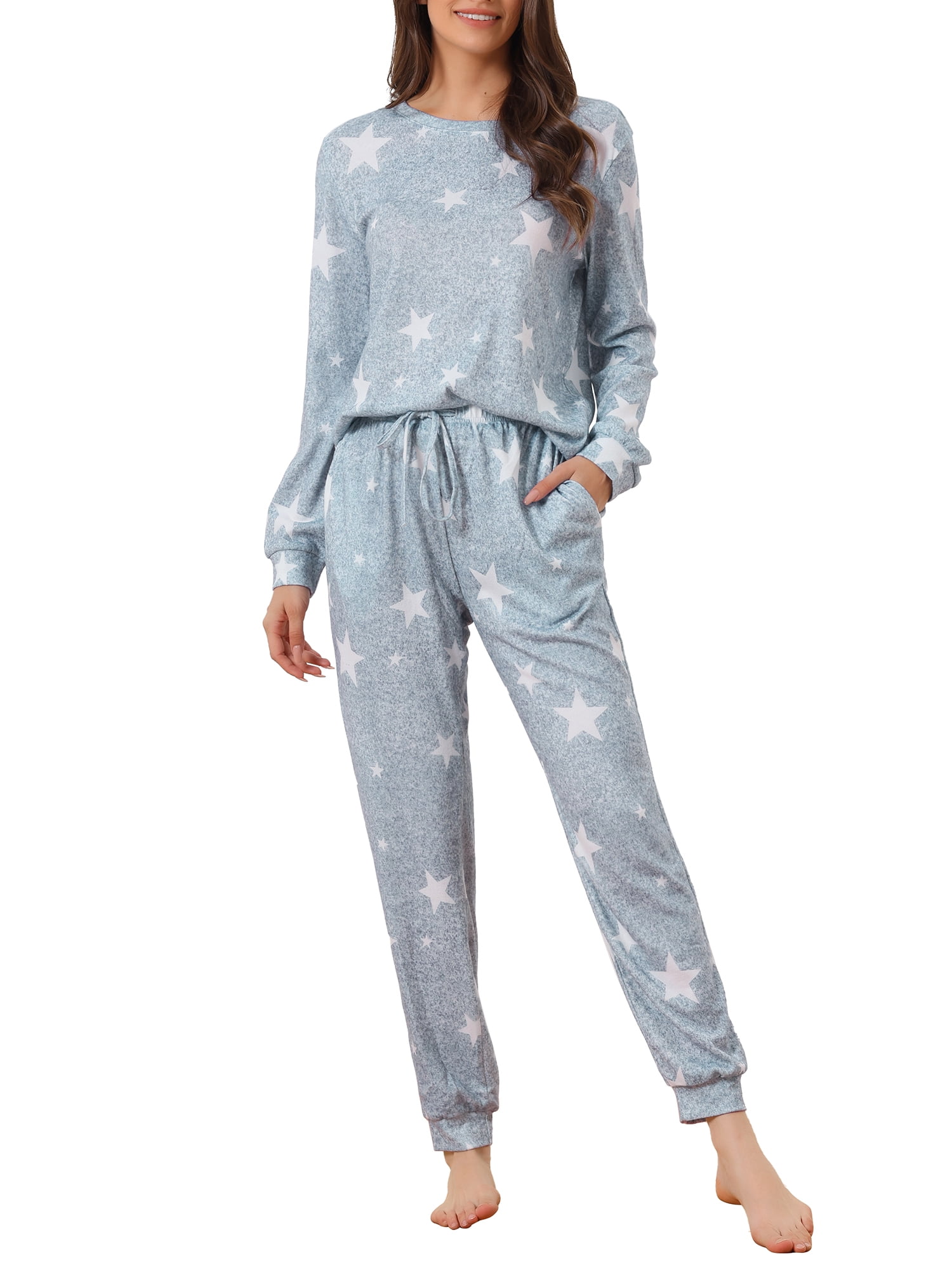 cheibear Womens Long Sleeve Pajama Sets Kint Printed Pattern 2 Piece ...