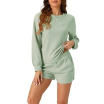 INSPIRE CHIC Women's Waffle Lounge Sets 2 Piece Long Sleeve Sweatshirt with Matching Shorts Outfits XL Green