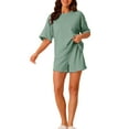 thumbnail image 1 of INSPIRE CHIC Women's Lounge Outfits Casual Round Neck Shorts Sleeves Ribbed Tops with Shorts Pajama Sets L Green, 1 of 6