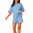 thumbnail image 1 of INSPIRE CHIC Women's Lounge Outfits Casual Round Neck Shorts Sleeves Ribbed Tops with Shorts Pajama Sets M Blue, 1 of 6