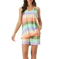 thumbnail image 1 of INSPIRE CHIC Women's Pajama Sets Tank Tops with Shorts Colorful Stripe Lounge Outfits with Pockets L Brown, 1 of 5
