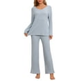 thumbnail image 1 of INSPIRE CHIC Women's Lounge Ribbed Knit V Neck Long Sleeve with Pants Pajamas Casual Sleepwear Pajamas Sets S Blue, 1 of 6