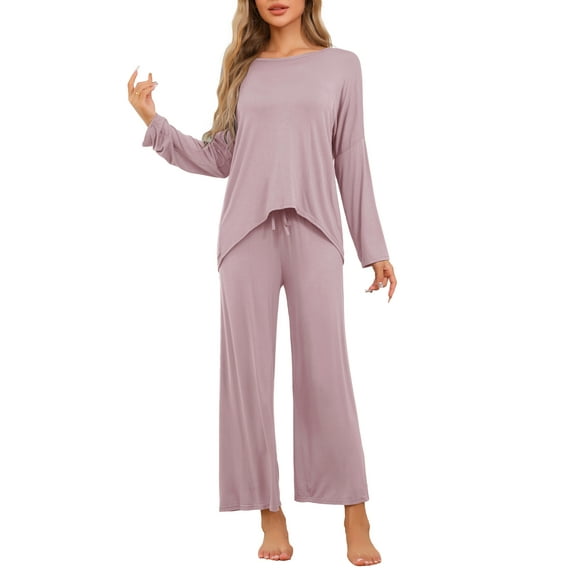 INSPIRE CHIC Womens Lounge Sets Long Sleeve and Pants Jogger Sets 2 Piece Pjs Loose Sleepwear Loungewear L Pink