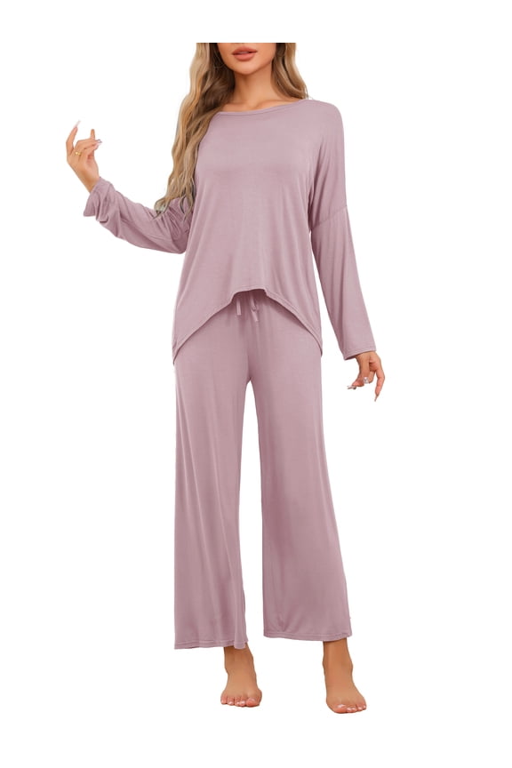 Womens Lounge Sets Long Sleeve and Pants Jogger Sets 2 Piece Pjs Loose Sleepwear Loungewear XL Pink