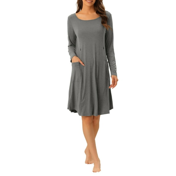 INSPIRE CHIC Women's Maternity Dress Elegant Round Neck Long Sleeve Pleated Breastfeeding Nightdress L Dark Grey