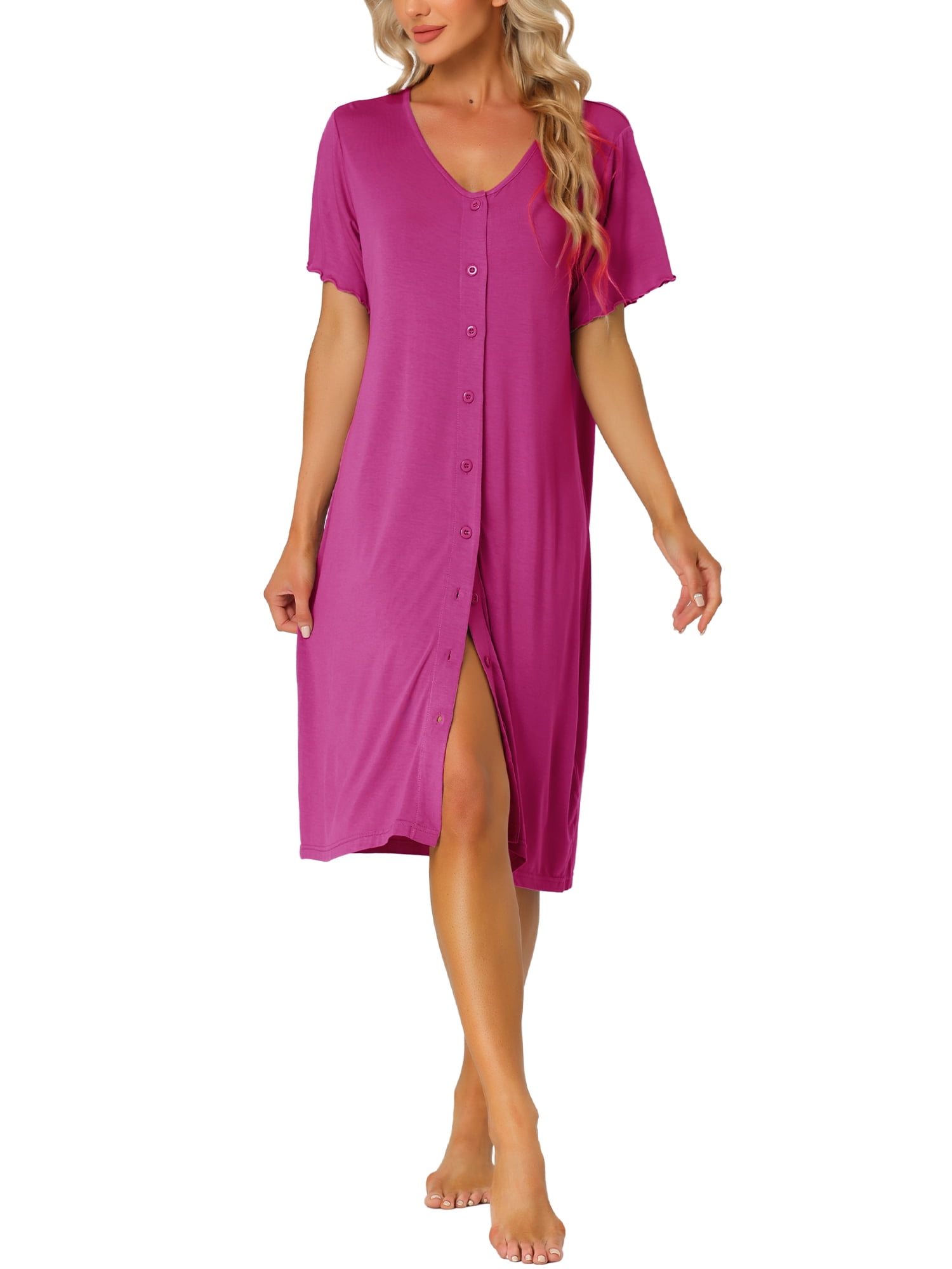 cheibear Womens Modal Nightshirt Soft Button Down Nightgown Short Sleeve  Pajama Sleepshirt 