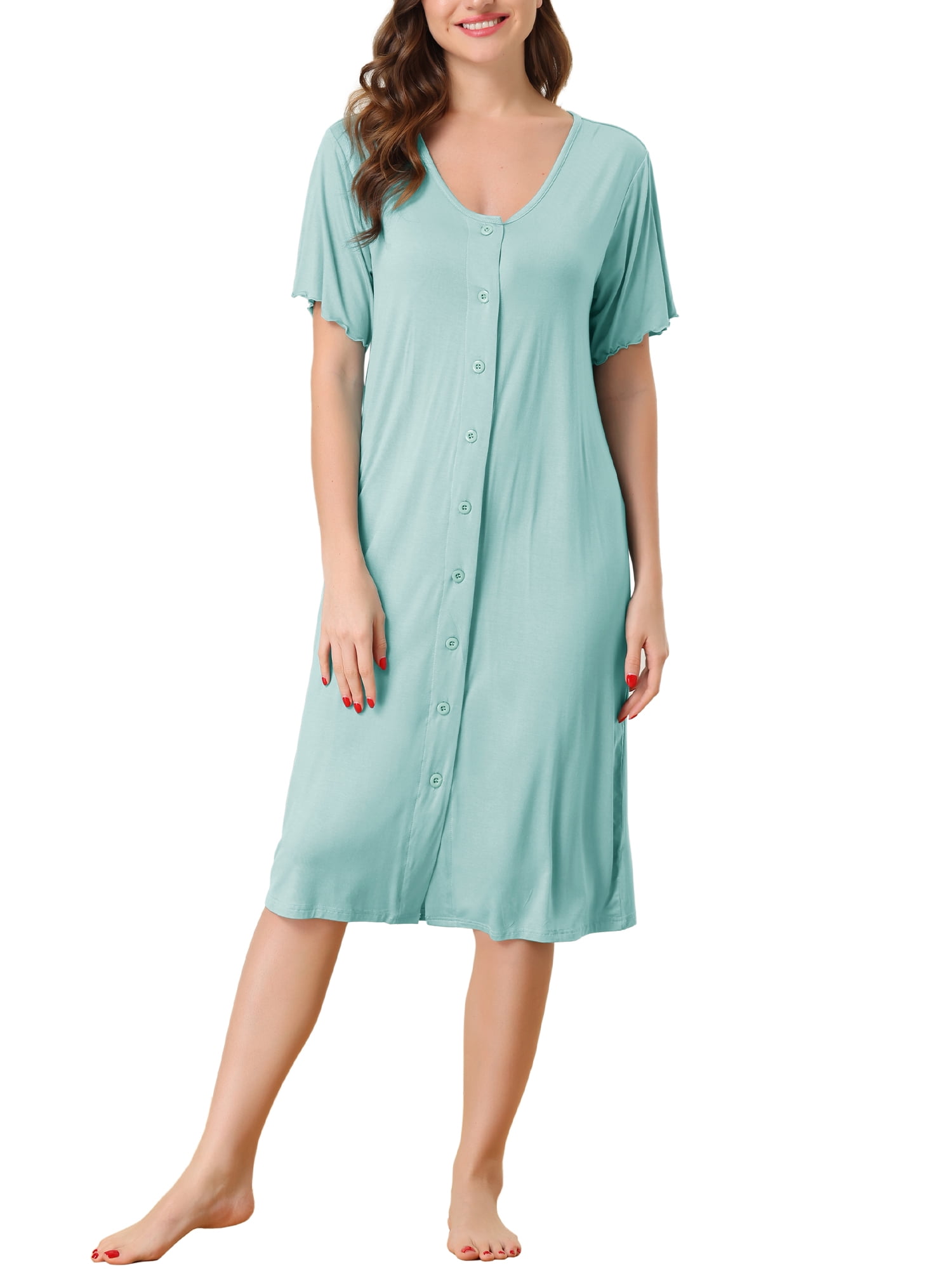 cheibear Womens Modal Nightshirt Soft Button Down Nightgown Short Sleeve  Pajama Sleepshirt