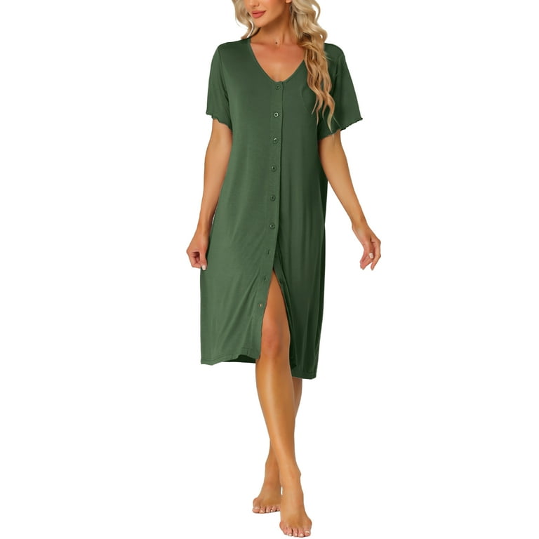 cheibear Womens Modal Nightshirt Soft Button Down Nightgown Short Sleeve  Pajama Sleepshirt