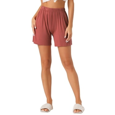 INSPIRE CHIC Women's Pajama Shorts Soft Lounge Bottoms Boxer Shorts Sleepwear with Pockets L Red