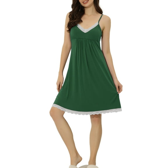 INSPIRE CHIC Women's Nightgown Pajamas V Neck Lace Nightdress Sleepwear Lounge Dress XL Green