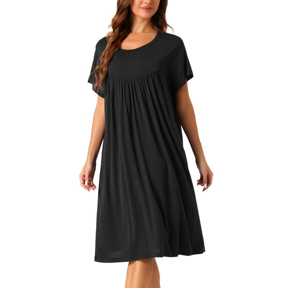 INSPIRE CHIC Women's Nightgowns Cotton Sleepwear Loose Sleep Shirt Short Sleeve Nightshirt Cozy Sleepshirt 2XL Black
