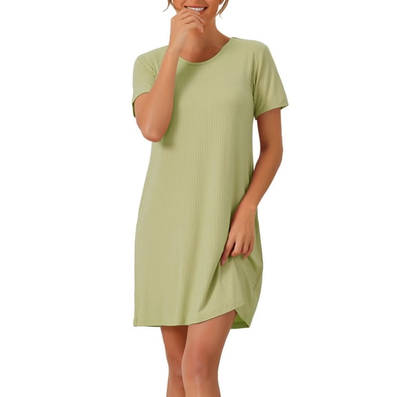 INSPIRE CHIC Women's Nightgowns Modal Sleepwear Short Sleeve Sleep Shirt Crewneck Short Nightshirt XS Yellow