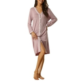 cheibear Womens Satin Button Down Nightgown Long Sleeve Silky Boyfriend  Nightshirt 