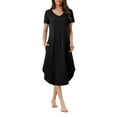 thumbnail image 1 of INSPIRE CHIC Women's Nightgown V Neck Short Sleeve Long Nightshirt Spring Summer Lounge Dress with Pocket XS Black, 1 of 6