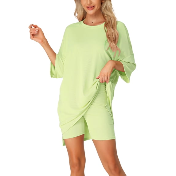 INSPIRE CHIC Women's Oversized Lounge Set Workout Sweatsuits T-Shirt with Biker Shorts Outfits Sets XL Mint Green