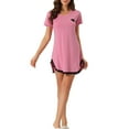 thumbnail image 1 of INSPIRE CHIC Women's Pajama Dress Heart Print Lace Trim V Neck Short Sleeves Lounge Nightgowns S Pink, 1 of 6