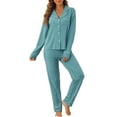thumbnail image 1 of INSPIRE CHIC Women's Pajama Loungewear Long Sleeve Button Up Tops with Pants Christmas Two Pieces Matching Pj Sets M Peacock Green, 1 of 6