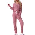 thumbnail image 1 of INSPIRE CHIC Women's Pajama Loungewear Long Sleeve Button Up Tops with Pants Christmas Two Pieces Matching Pj Sets S Pink, 1 of 6
