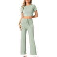 thumbnail image 1 of INSPIRE CHIC Women's Pajama Ribbed Knit 2 Piece Short Sleeve Crop Top with Pants Casual Outfits Lounge Sets S Green, 1 of 5
