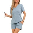 thumbnail image 1 of INSPIRE CHIC Women's Pajama Ribbed Knit Loungewear Sleepwear Short Sleeve Top and Shorts with Pockets Lounge Set 2XL Blue, 1 of 5