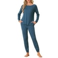 thumbnail image 1 of INSPIRE CHIC Women's Lounge Set Sweatshirt with Jogger Long Sleeve Round Neck Knit Pajama Tracksuit M Blue, 1 of 5
