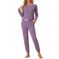 thumbnail image 1 of INSPIRE CHIC Women's Lounge Set Sweatshirt with Jogger Long Sleeve Round Neck Knit Pajama Tracksuit L Purple, 1 of 5