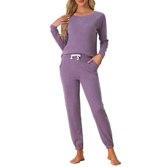 INSPIRE CHIC Women's Lounge Set Sweatshirt with Jogger Long Sleeve Round Neck Knit Pajama Tracksuit XL Purple