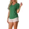 thumbnail image 1 of INSPIRE CHIC Women's Pajama Tops Soft Comfy Pajama Shirts V-Neck Short Sleeve Sleep Tops L Green, 1 of 5