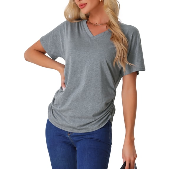 INSPIRE CHIC Women's Pajama Tops Soft Comfy Pajama Shirts V-Neck Short Sleeve Sleep Tops L Grey