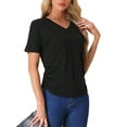 thumbnail image 1 of INSPIRE CHIC Women's Pajama Tops Soft Comfy Pajama Shirts V-Neck Short Sleeve Sleep Tops M Black, 1 of 5