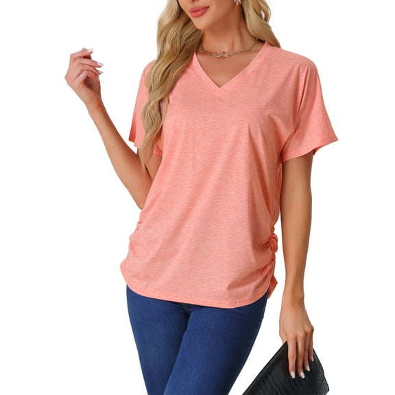 INSPIRE CHIC Women's Pajama Tops Soft Comfy Pajama Shirts V-Neck Short Sleeve Sleep Tops S Pink