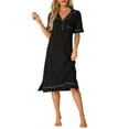 thumbnail image 1 of INSPIRE CHIC Womens Pajamas Collared Summer Button Up Short Sleeves Casual Lounge Nightgowns Black S, 1 of 5