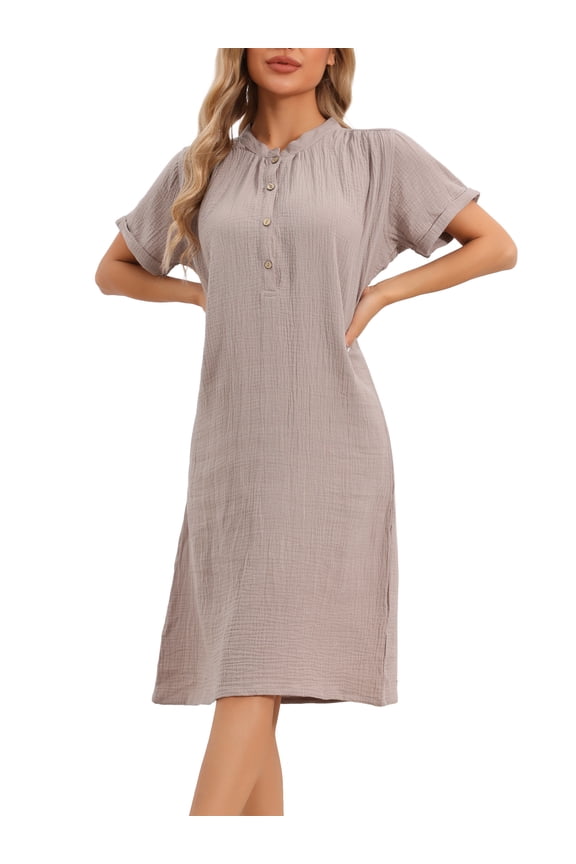 Womens Pajamas Cotton Night Dress Soft Short Sleeve V Neck Long Nightgown Loungewear M Coffee