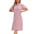 thumbnail image 1 of INSPIRE CHIC Womens Pajamas Cotton Night Dress Soft Short Sleeve V Neck Long Nightgown Loungewear M Pink, 1 of 6