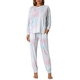thumbnail image 1 of INSPIRE CHIC Women's Pajamas Set Tie Dye Long Sleeve Round Neck Drawstring Long Pants Pajamas Loungewear L White, 1 of 6