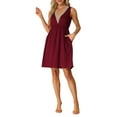 thumbnail image 1 of INSPIRE CHIC Women's Pajamas Dress Sleeveless Sleepwear V Neck Lace Trim Casual Lounge Nightgowns M Red, 1 of 5