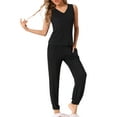 thumbnail image 1 of INSPIRE CHIC Women's Pajamas Loungewear Knit Sleeveless V Neck Tank Tops with Pants Pajamas Set M Black, 1 of 6