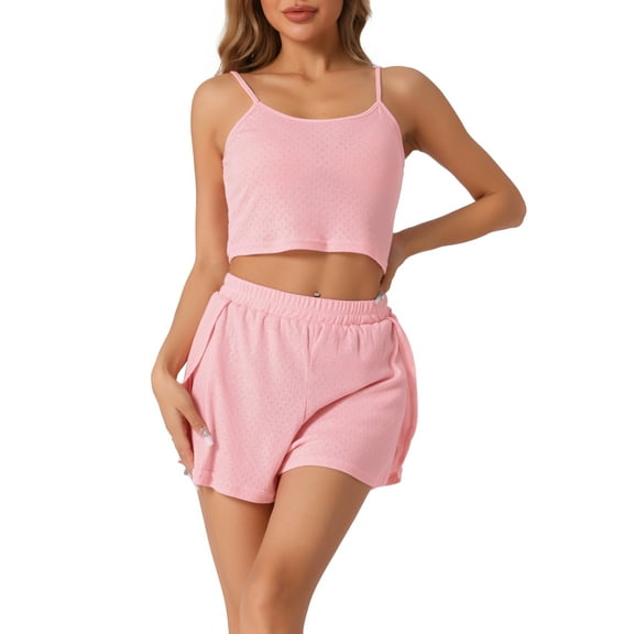 INSPIRE CHIC Women's Pajamas Loungewear Soft Rounf Neck Spaghetti Strap Top and Shorts Set M Pink