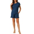 thumbnail image 1 of INSPIRE CHIC Women's Pajama Sets Short Sleeves Tops with Shorts Pockets Soft Ruffle Lounge Outfits Sets L Blue, 1 of 6