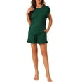 thumbnail image 1 of INSPIRE CHIC Women's Pajama Sets Short Sleeves Tops with Shorts Pockets Soft Ruffle Lounge Outfits Sets XL Green, 1 of 6