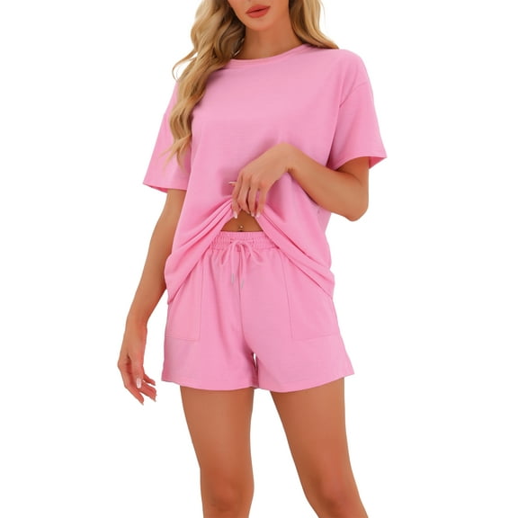 INSPIRE CHIC Womens Pajamas Set Half Sleeve Lounge Set Shorts Sleepwear Set 2 Piece Pjs Sets with Pockets XS Pink