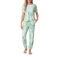 thumbnail image 1 of INSPIRE CHIC Women's Pajamas Set Soft Sleepwear Tie Dye T-shirt with Pants Sweatsuit Outfits with Pocket 2XL Green, 1 of 6