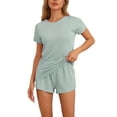 thumbnail image 1 of INSPIRE CHIC Women's Pajamas Short Sleeves Tops and Elastic Waist Shorts Tracksuit Casual Lounge Sets S Green, 1 of 6