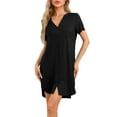 thumbnail image 1 of INSPIRE CHIC Womens Pajamas V-Neck Nightshirt Loungewear Button Down Short Sleeve Nightgowns L Black, 1 of 6