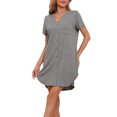thumbnail image 1 of INSPIRE CHIC Womens Pajamas V-Neck Nightshirt Loungewear Button Down Short Sleeve Nightgowns L Gray, 1 of 6