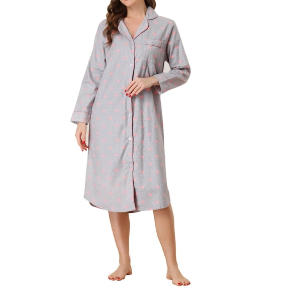 INSPIRE CHIC Women's Plaid Heart Printed Shirtdress Sleepshirt Loungewear Pajama Shirt Dress M Gray Heart