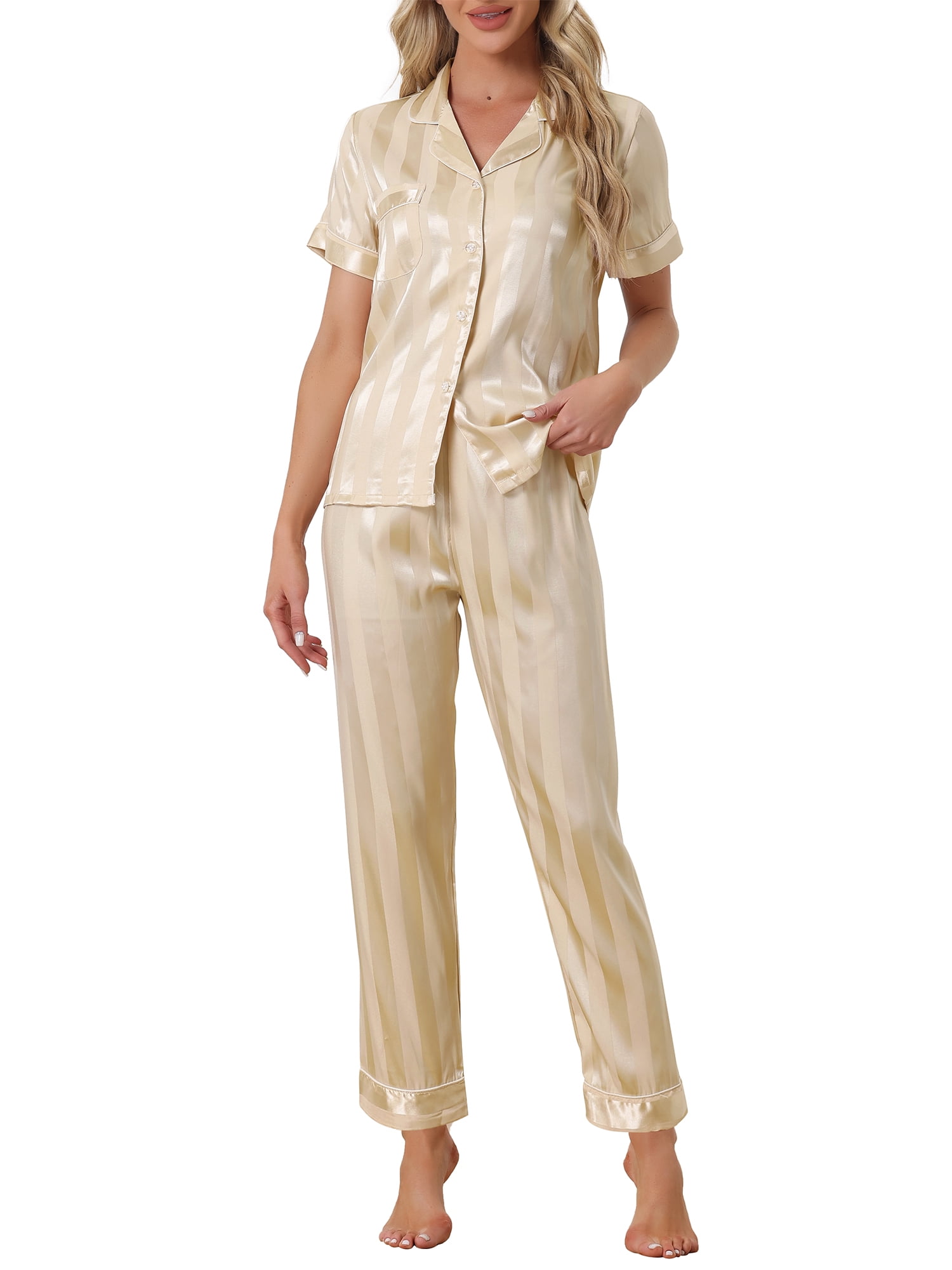 Long-sleeved Shirt & Pants Satin Pajamas Set