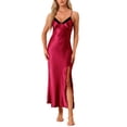 thumbnail image 1 of INSPIRE CHIC Women's Satin Long Sleep Dress Sleeveless Lace Night Shirt V Neck Nightgown M Red, 1 of 6