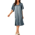 thumbnail image 1 of INSPIRE CHIC Women's Satin Nightdress Flare Bell Short Sleeve Sleep Dress Nightshirt Nightgown M Blue, 1 of 6