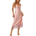 thumbnail image 1 of INSPIRE CHIC Women's Satin Nightgown Lounge Sleepwear Cami Dress with Tassel Pajama Dress L Pink, 1 of 5